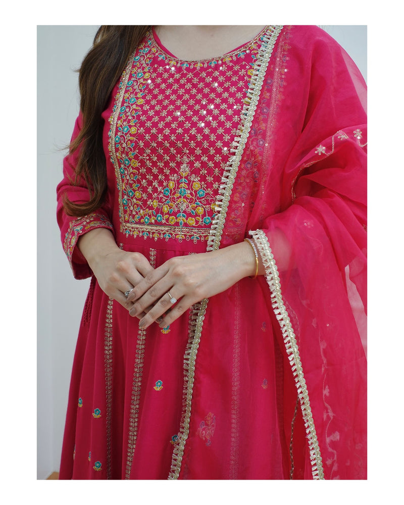 Hot Pink Handwork Anarkali