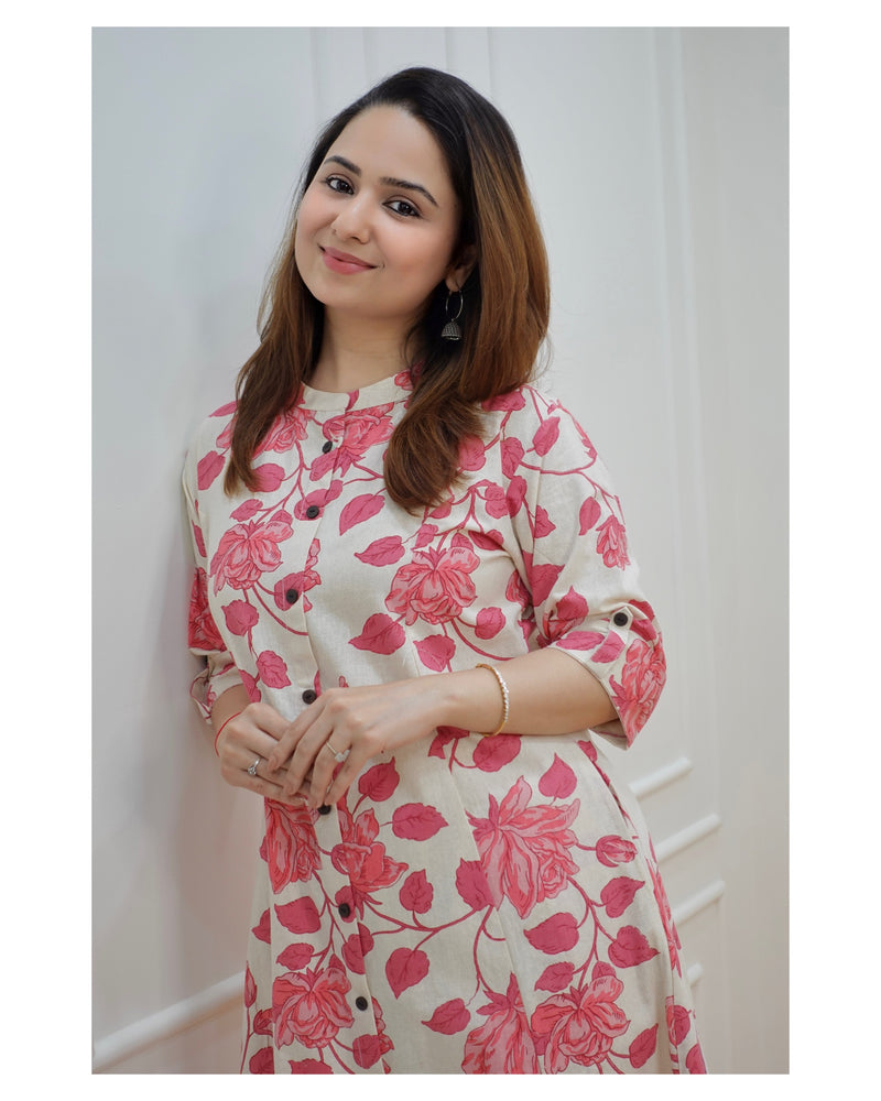 Pink Floral A Line Kurta