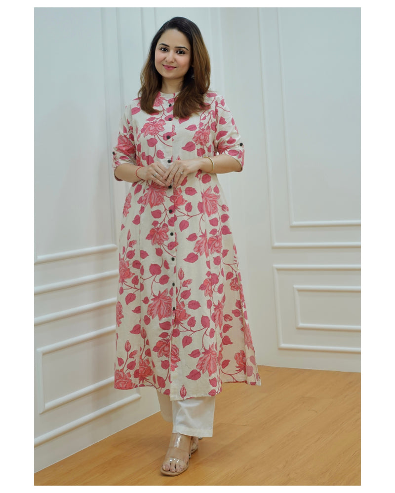 Pink Floral A Line Kurta