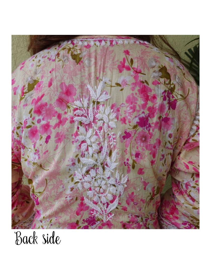 Pink Floral Lucknowi Chikankari Kurta