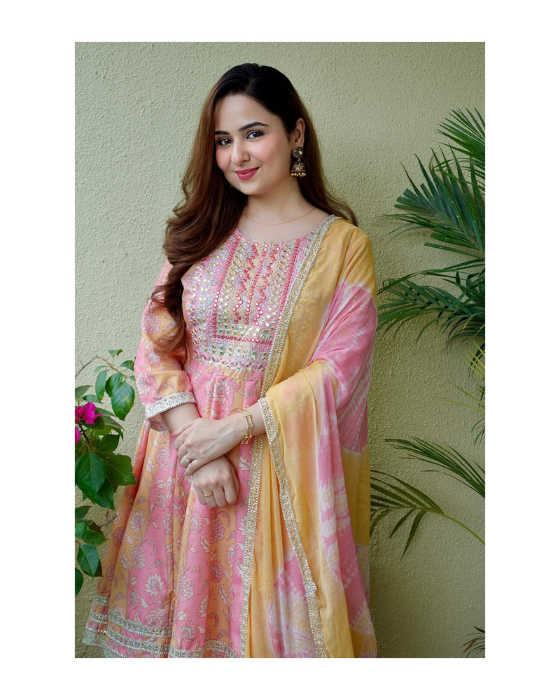 Pink Yellow Embroidered Sharara Set