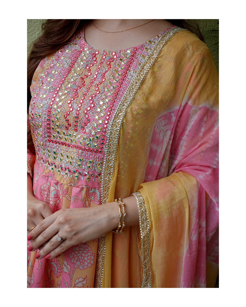 Pink Yellow Embroidered Sharara Set