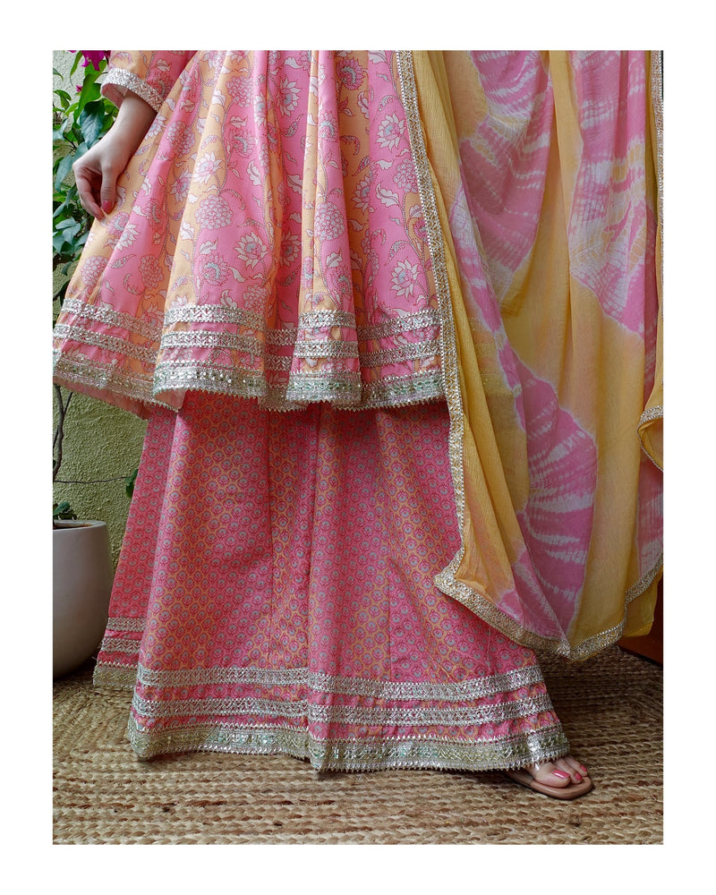 Pink Yellow Embroidered Sharara Set