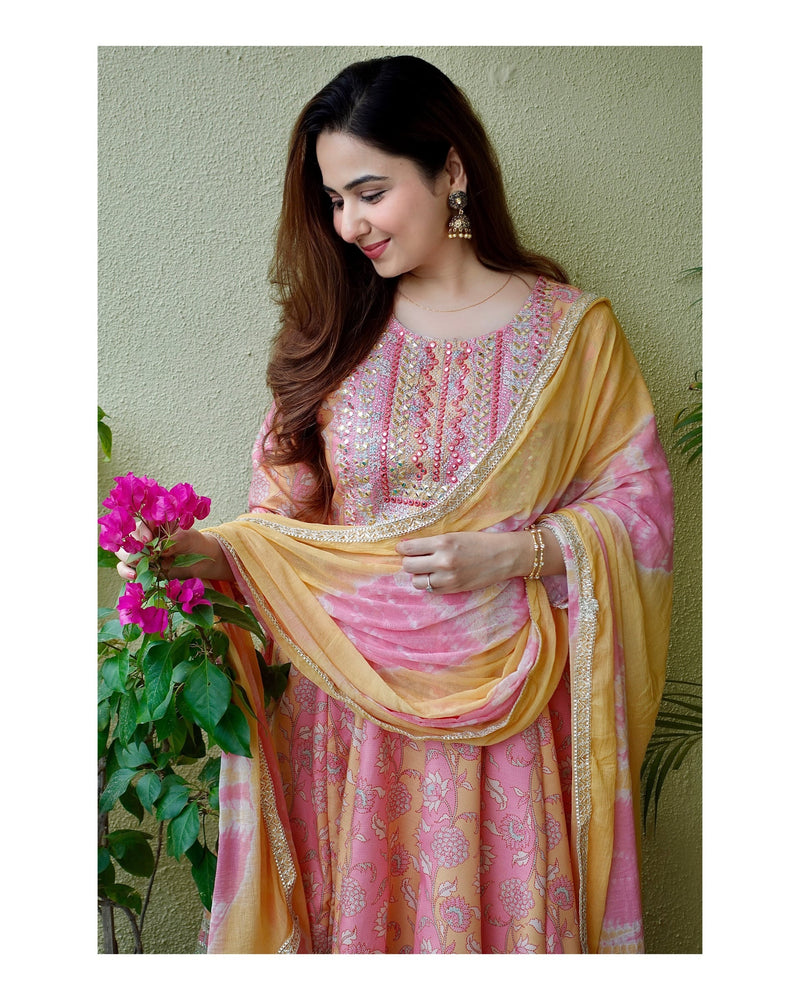 Pink Yellow Embroidered Sharara Set