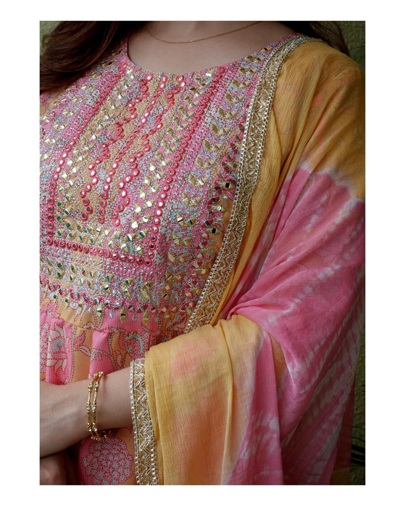 Pink Yellow Embroidered Sharara Set