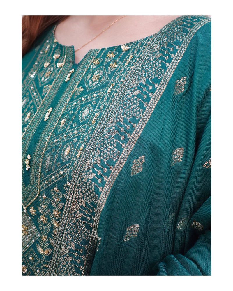 Green Embroidered Pashmina Suit