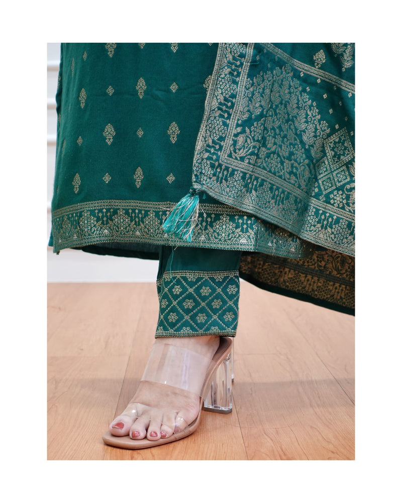 Green Embroidered Pashmina Suit