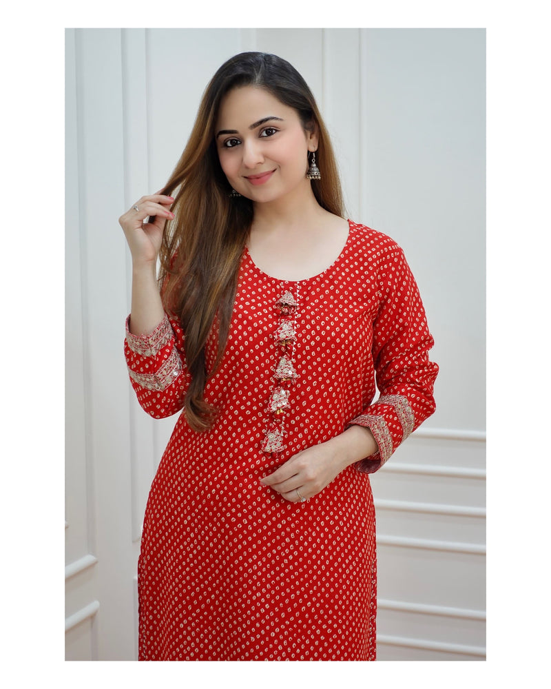 Red Bandhani Kurta