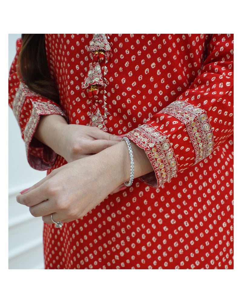 Red Bandhani Kurta