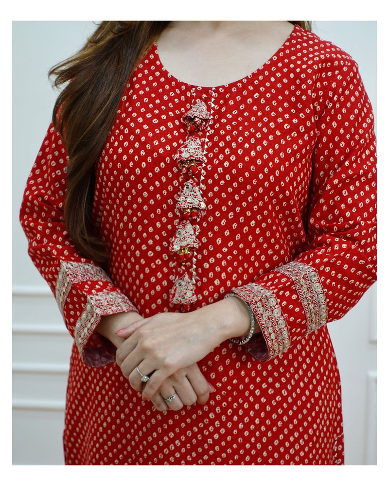 Red Bandhani Kurta