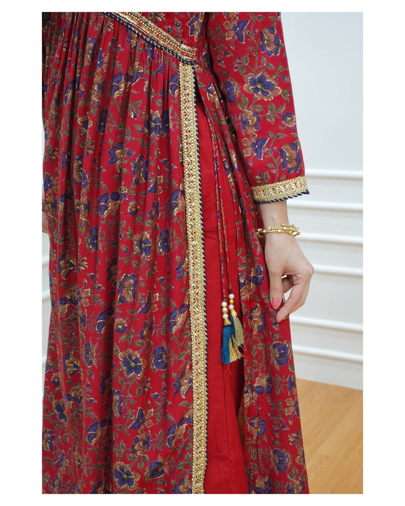 Maroon Floral Muslin Alia Handwork Suit