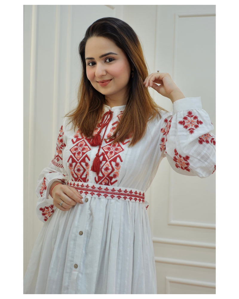 Red-White Threadwork Dress