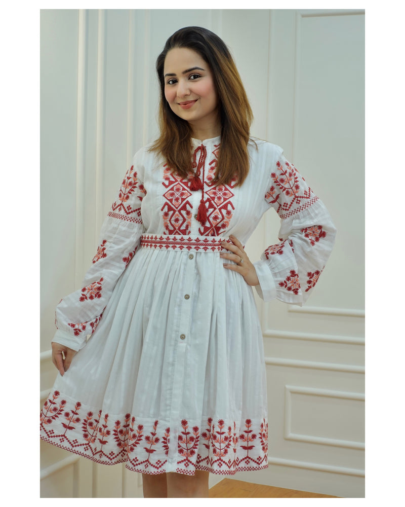 Red-White Threadwork Dress