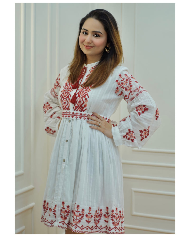 Red-White Threadwork Dress