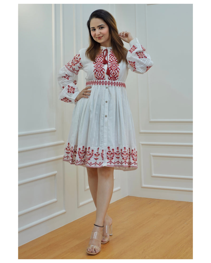 Red-White Threadwork Dress