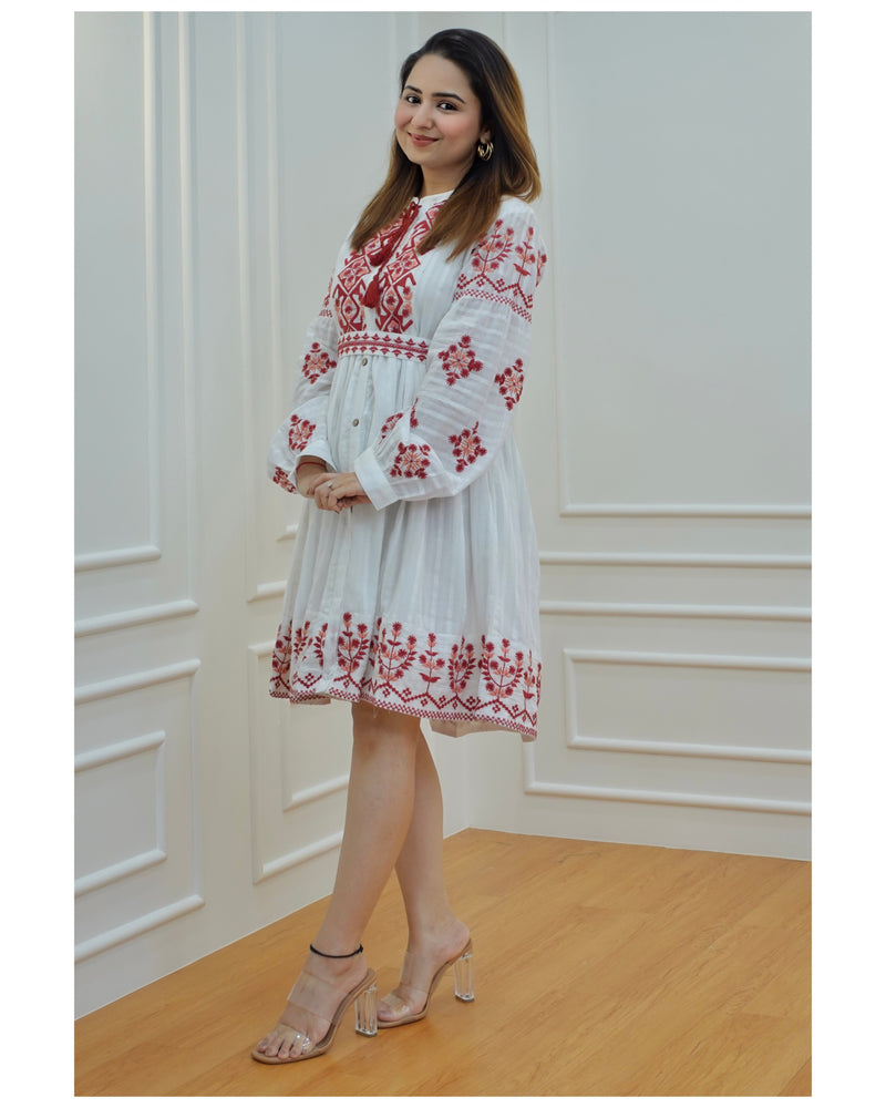 Red-White Threadwork Dress