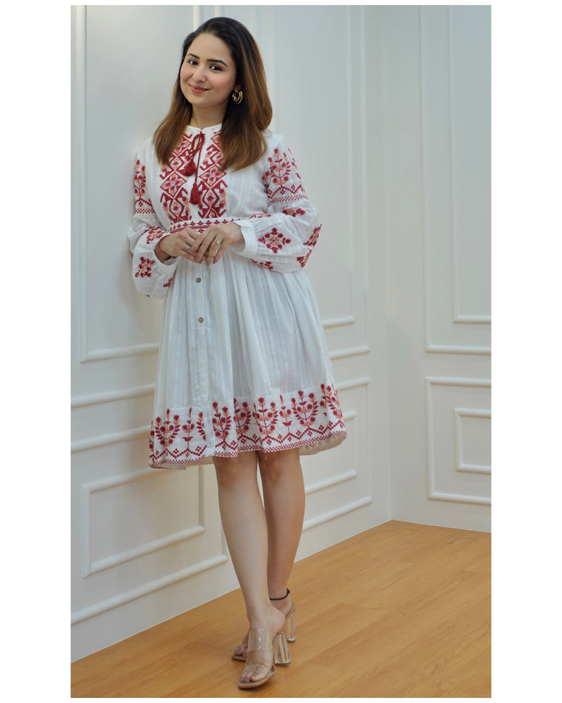 Red-White Threadwork Dress