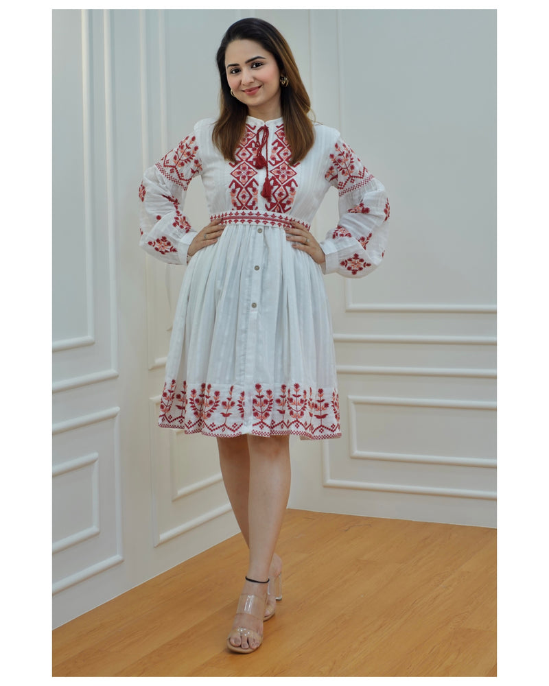 Red-White Threadwork Dress