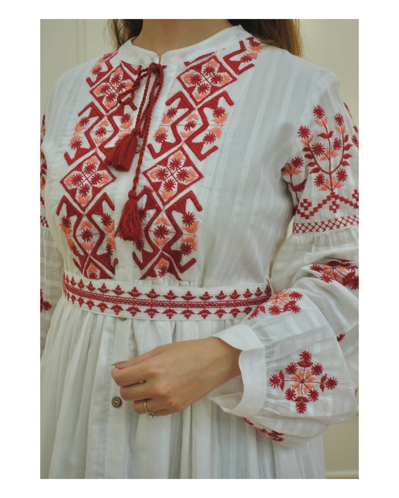 Red-White Threadwork Dress