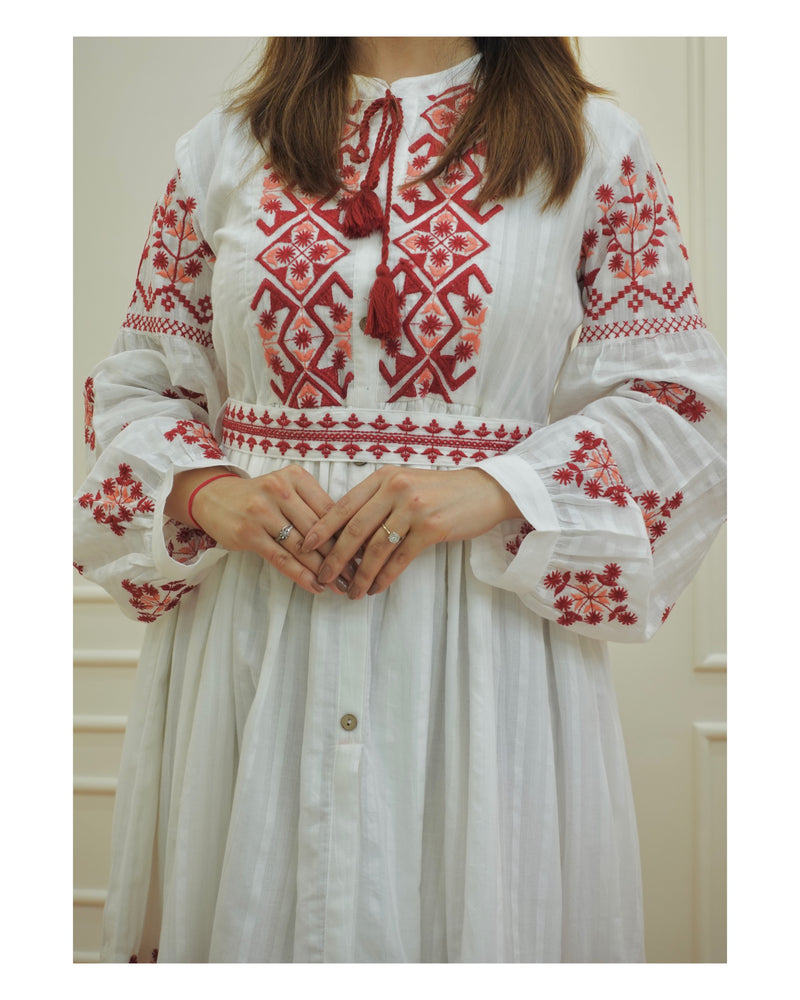 Red-White Threadwork Dress