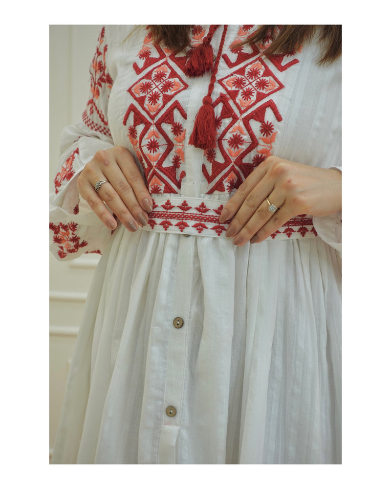 Red-White Threadwork Dress