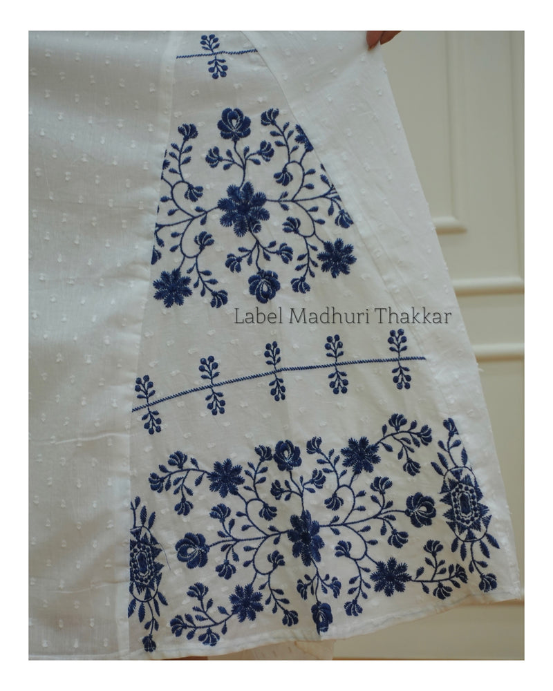 White-Blue Threadwork Dress