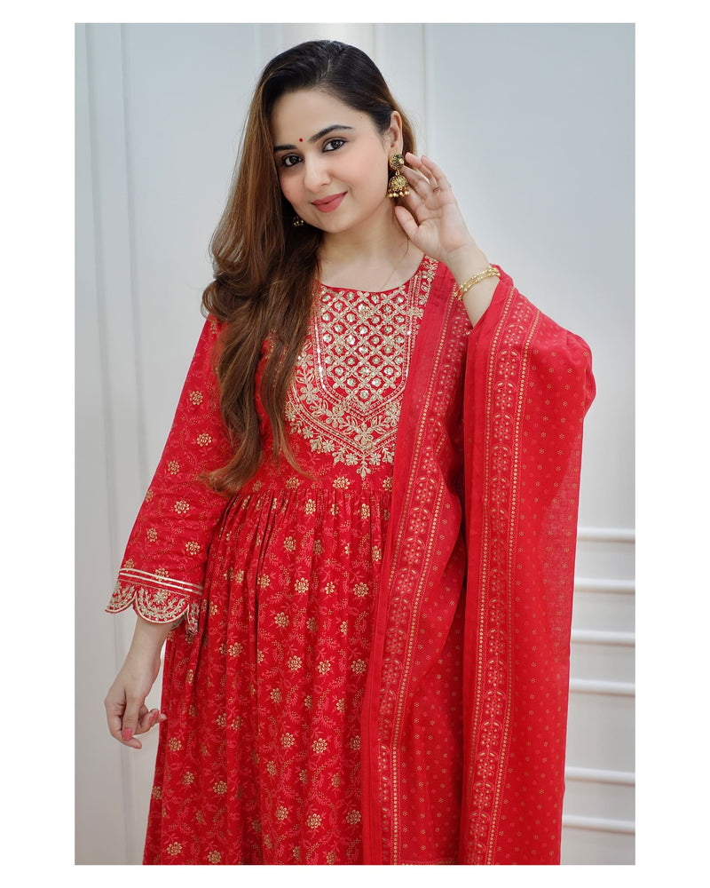 Red Embroidered Sharara Set