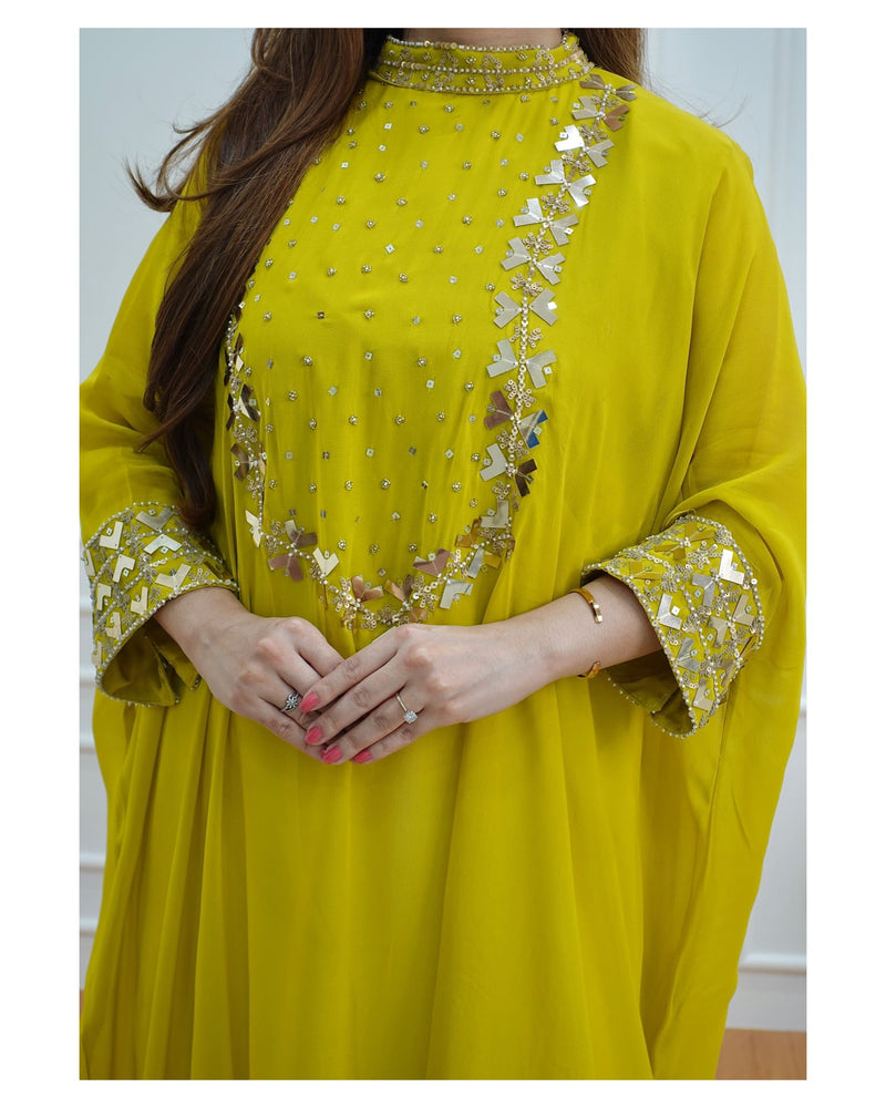 Lime Green Asymmetric Kaftan Set